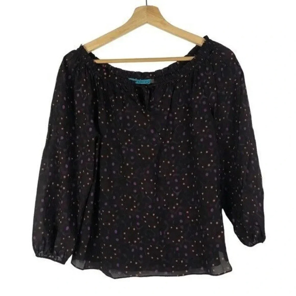 Alice + Olivia Plum Purple Dot Floral Silk Blend Long Sleeve Blouse XS - Picture 1 of 4